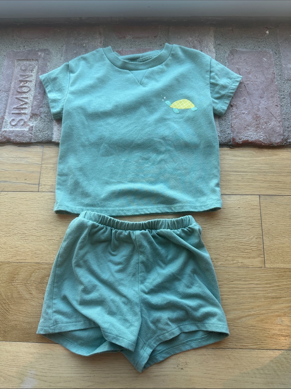 cloud island Sage Green Short Sleeve Set with Yellow Turtle